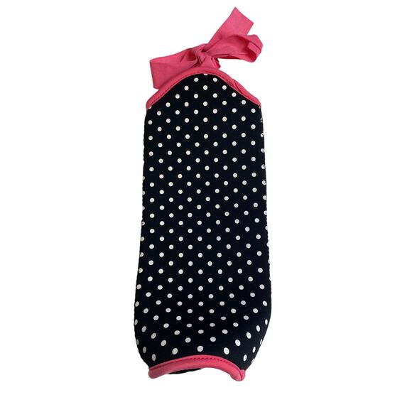 Neoprene Wine Holder Black/White Polka Dot with Pink Accents and Embroidered "R" - Picture 3 of 9
